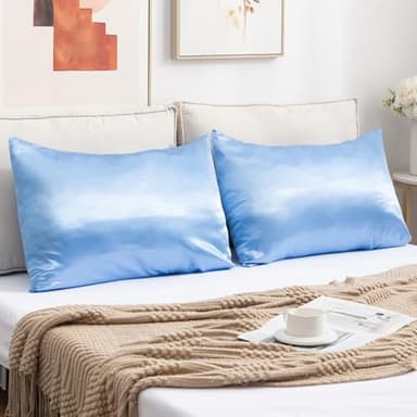 Satin Pillowcases Standard Set of 2 - Silk Soft Pillow Cases for Hair and Skin 20x26 inches,Blue Satin Pillow Covers 2 Pack with Envelope Closure for Home,School, Hotel - Image 7