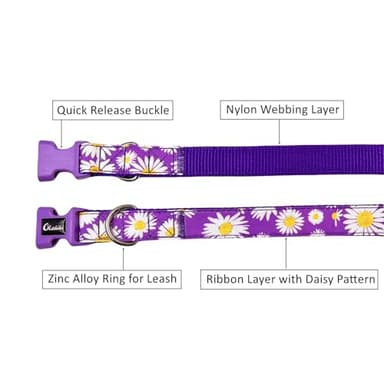 Olahibi Dog Collar, Floral Pattern, Nylon Webbing Plus Cotton Ribbon, for Medium Dogs.(M, Purple Daisy) - Image 3