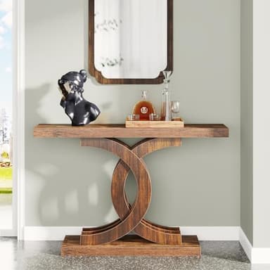 Tribesigns Console Tables for Entryway, Modern Farmhouse 39-inch Entryway Table with Geometric Base, Wooden & Metal Hallway Table/Narrow Sofa Table/Accent Table for Entrance, Living Room - Image 3