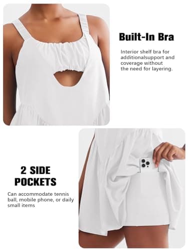 Sexyasasii Tennis Dresses for Women Workout Pockets Golf Dress with Built in Shorts and Bra Casual Athletic Clothing for Hiking White - Image 5