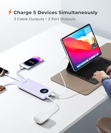 JOYFAR Portable-Charger-Power-Bank Travel Essentials Battery Pack USB C 10000mAh Built in Cable 22.5W Phone Fast Charging Powerbank Compatible with iPhone 16 15 14 13 12 X iPad Samsung Google (Purple) - Image 4