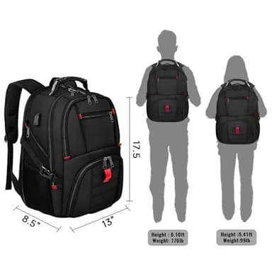 YOREPEK Large Backpack for Men, Extra Large Laptop Backpacks for Men Women, Water Resistant Travel Backpack Airline Approved Business Work Bag with USB Charging Port Fits 17 Inch Computer, Black - Image 7