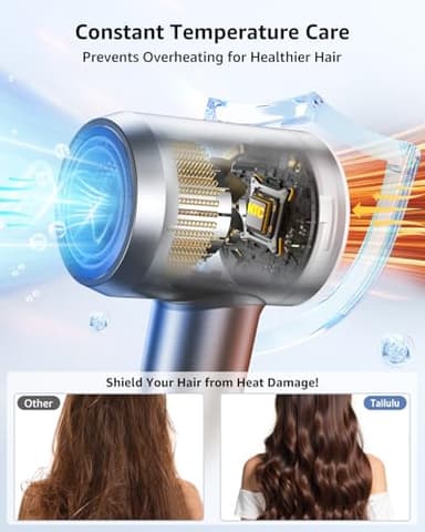 Hair Dryer, 160000 RPM High-Speed Ionic Blow Dryer Portable Professional Lightweight Hair Dryers with 200 Million Negative Ions, Fast-Drying, Quiet Hair Dryer with Nozzle for Home, Salon, Travel - Image 2