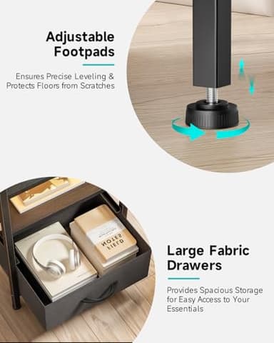 Lazzanto Night Stand Bedside Charger Bedroom - Nightstand with Charging Station & LED Light Strip, Night Stand with Storage Shelf & 2 Fabric Drawers, Morden End Table with U-S-B Ports & AC Outlets - Image 6