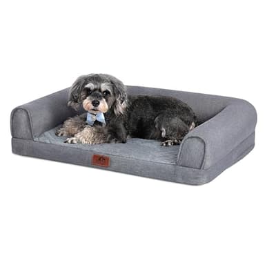 Hollypet Orthopedic Dog Bed for Medium Dogs, Supportive Foam Pet Couch with Removable Washable Cover and Non-Slip Bottom, Waterproof Lining Dog Sofa Bed, Gray, M (28 * 22.5 * 7.5) - Image 1