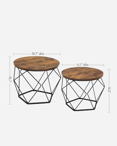 VASAGLE Small Coffee Table Set of 2, Round Coffee Table with Steel Frame, Side End Table for Living Room, Bedroom, Office, Rustic Brown and Ink Black - Image 3
