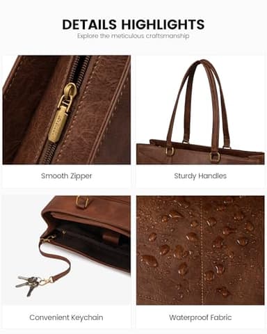 LOVEVOOK Laptop Bag for Women,15.6 Inch Laptop Tote Bag for Women,Vintage Leather Work Tote Bags Computer Business Teacher Bag,Waterproof Office Briefcase - Image 8