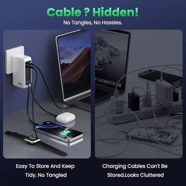 120W USB C Charger Block with 2 Built-in Retractable Cables,4-in-1 GaN IV Foldable Plug Wall Charger Fast Charging Station,PD 65W Laptop Adapter for MacBook/iPad,iPhone 16/15/14,Android (White) - Image 5