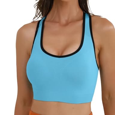 Match Racerback Sports Bras for Women – Padded Seamless Strappy Workout Tops for Yoga Gym Runing Fitness Sports Bras (1 Pack of 3(Black-Plum-Blue), Small) - Image 5