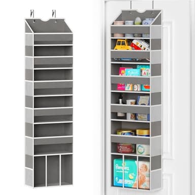 GGUO Over The Door Organizer Hanging - 6 Shelf Over Door Organizers with 6 Clear Front & 12 Side Pockets - Swing-proof 50LB Load Behind Door Storage for Closet Bedroom Bathroom Nursery Baby Essentials - Image 1