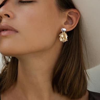Two Tone Leaf Tassel Earrings 14K Gold Plated and Silver Hanging Earrings Silver Drop Dangle Earrings for Women Trendy - Image 2