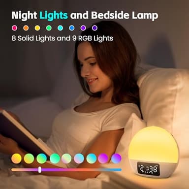 Geuuap Sunrise Alarm Clock White Noise Sound Machine with 25 Soothing Sounds, 17 Night Lights, Bluetooth Speaker Wake Up Light Alarm Clock for Bedrooms, Heavy Sleepers, Baby, Kids - Image 5