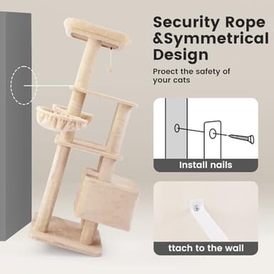 Gardner Pet 65in Heavy Duty Cat Tree Tower for Large Cats, Multi-Level Cat Furniture with Replaceable Sisal Scratching Post, Hammock | Extra-Large Platform & Condo (Upgraded Beige) - Image 5