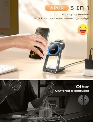 3 in 1 Charging Station with Cooling Fan, Wireless Charging Station for Multiple Devices, Magsafe Wireless Charger Stand for iPhone 16 15 14 13 12, Apple Watch Charger 10 Ultra 2, AirPods 4 3 Pro 2 - Image 4