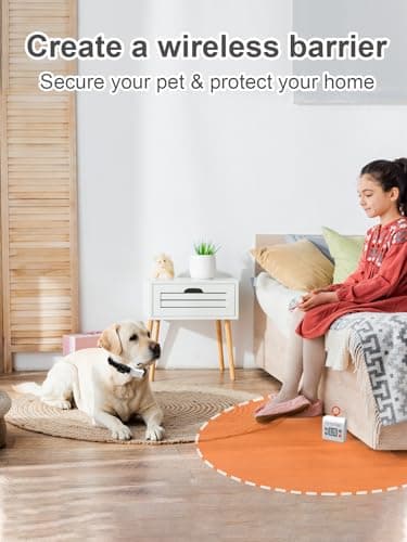 FLYSPEAR Wireless Pet Barrier - Rechargeable Indoor Barrier with 6 Adjustable Range Radius up to 7 ft, 6 Adjustable Safe Static Intensity, Electric Fence System for Dogs with Hook (White) - Image 2