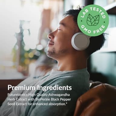 Futurebiotics Ashwagandha Extra Strength Stress & Mood Support with BioPerine - Non GMO Formula, 100 Vegetarian Capsules - Image 4