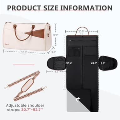 Convertible Garment Duffle Bag for Travel, Carry On Garment Bag for Women, 2 in 1 Travel Garment Bag with Shoe Compartment, Foldable Suit Travel Bag for Hanging Clothes, Beige - Image 2