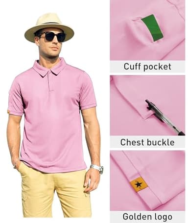 ZITY Mens Polo Shirt Short Sleeve Sports Tactical T-Shirt Athletic Golf Polos Daily Casual Stylish Collared Shirts for Men Pin 5X-Large Pink - Image 2