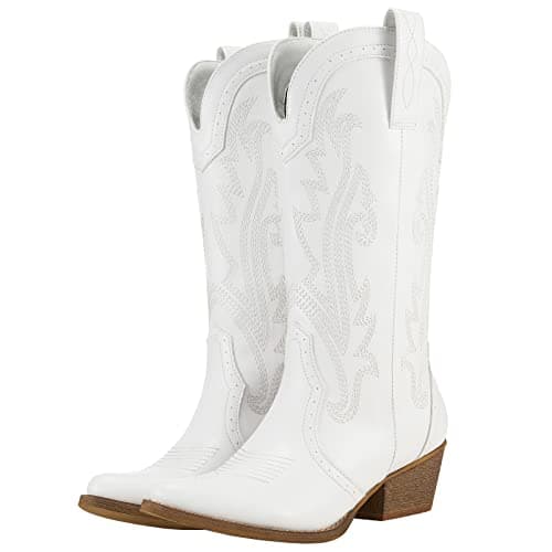 HISEA Rollda Cowboy Boots for Women, Cowgirl Boots, Comfortable Western Boots with Pointed Toe Stitched Embroidery for Country Concert Dancing Wedding Traveling Daily Outfits - Image 1