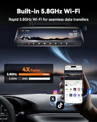 WOLFBOX G930 10'' Rear View Mirror Camera with 5.8GHz WiFi, 4K Dash Cam Front and Rear with WDR, Touch Screen Rearview Mirror Backup Camera, Parking Monitor, Reverse Assist, Includes 64GB Card & GPS - Image 3