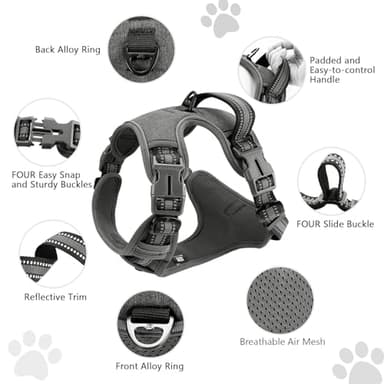 No Pull Dog Harness Release on Neck Reflective Adjustable No Choke Pet Vest with Front & Back 2 Leash Attachments Soft Control Training Handle for Small Medium Large Dogs - Image 5