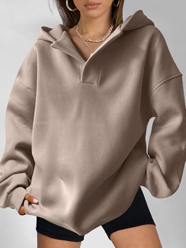 ANRABESS Womens Oversized Hoodies V Neck Sweatshirts Fleece Long Sleeve Pullover Y2K Clothes 2025 Fall Trendy Outfits Coffee Grey XXL - Image 5