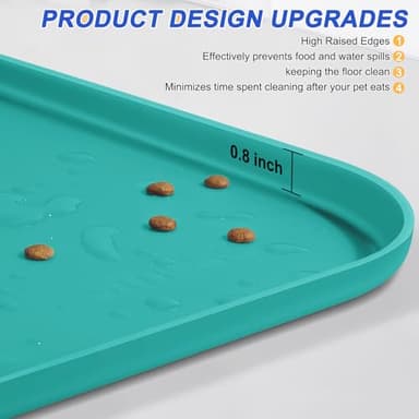 SMILOOL Silicone Pet Feeding Mat with Raised Edge for Food and Water, Dog Bowl Mats, Cat Bowls Placemat with High Lip for Floor Waterproof, Rubber Tray for Cats and Dogs 24 x 16 x0.8 Dark Turquoise - Image 3