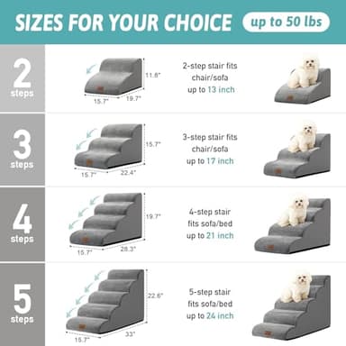 COZY KISS Dog Stairs for Small Dogs 15.7" H, Curved Dog Step for Puppy, Older Cat, Medium Pet Ramp for Sofa, Couch or Chair, Ladder with High Density Foam, 3 Step, 15.7x22.4x15.7 inch, Grey - Image 2