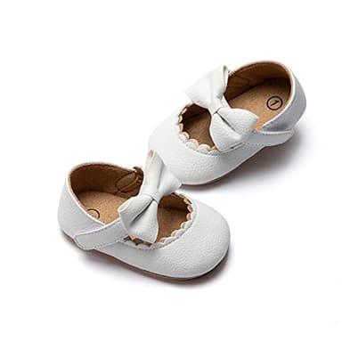 Meckior Infant Baby Girls Bowknot Mary Jane Flats Shoes Toddler Princess Wedding Dress Shoe Newborn Soft Rubber Sole Crib Sneaker Shoes - Image 1