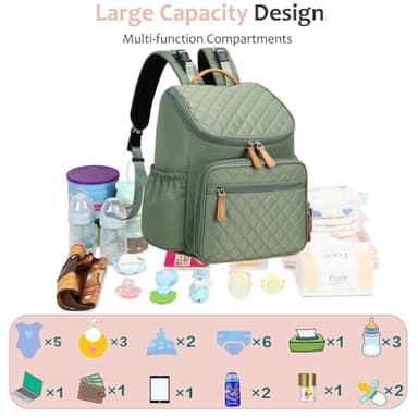 LORADI Large Capacity Diaper Bag Backpack with Stroller Buckle, Water-Resistant Travel Baby Bag with Insulated Pockets (Classic, Green) - Image 2