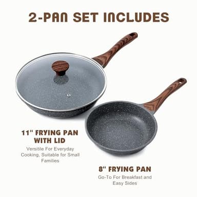 SENSARTE Nonstick Frying Pan Skillets, Swiss Granite Coating Omelette Pans, Healthy Cookware Chef's Pan, Free of Intentionally Added PFOA (8+11Inch with Lid) - Image 3