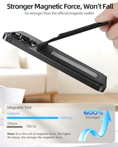 For Magsafe Wallet Stand, Strongest Magnetic Wallet for iPhone 17/16/15/14/13 Series, for iPhone Walle t with Adjustable Stand, ID Window, 4 Card Slot, Hold 10 Card, VeganLeather, RFID Blocking, Black - Image 3