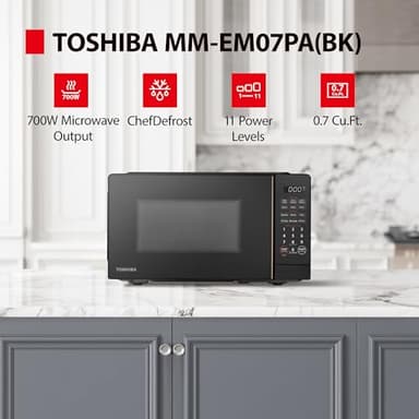TOSHIBA Small Microwave Oven with 11 Power Levels, ChefDefrost, Sound On/Off & Eco Mode, 0.7 Cu Ft, 700W, Black, MM-EM07PA(BK) - Image 3