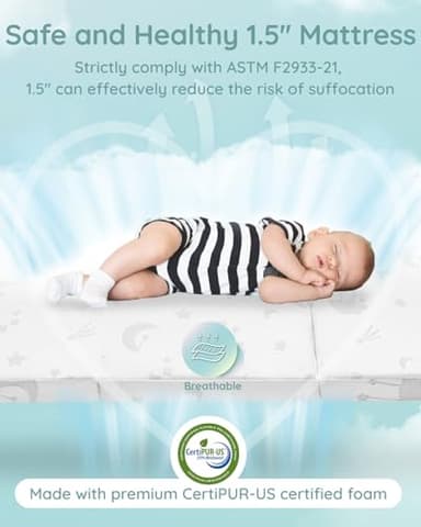 Lilian&Gema Pack and Play Mattress 38"x26"x1.5", Pack N Play Mattresses Pad for Play Pen and Playard, Premium Foam Playpen Mattress Topper with Washable Cover & Traveling Bag for Baby Toddler - Image 5