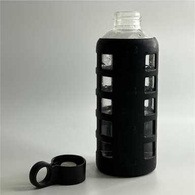 purifyou 40oz / 32oz / 22oz / 12oz Borosilicate Glass Water Bottle with Time & Volume Markers, Silicone Sleeve, Stainless Steel Lid | Reusable Glass Bottle for Water & Juice (22oz Jet Black) - Image 7