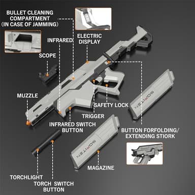 SOFITEN Toy Gun Automatic Sniper Rifle Tactical Vest Toy Foam Blaster with 150 Darts IR and Flashlight Foldable Stock The Shooting Activity Game for Kids Age 8-12 Gifts for Birthday Xmas - Image 5