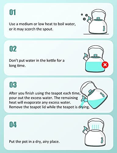 Tea Kettle, BELANKO 85 OZ / 2.5 Liter Whistling Tea Kettle, Tea Pots for Stove Top Food Grade Stainless Steel with Wood Pattern Folding Handle, Loud Whistle Kettle for Tea, Coffee, Milk - Turquoise - Image 8