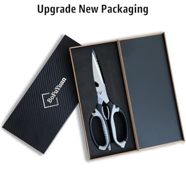 BoFuYuan Kitchen Scissors, 9-Inch Heavy Duty Multipurpose Food Cutting Shears, Detachable Dishwasher Safe, Sharp Serrated Blade, Ergonomic Non-Slip Handle for Food, Meat, Herbs, Black - Image 8
