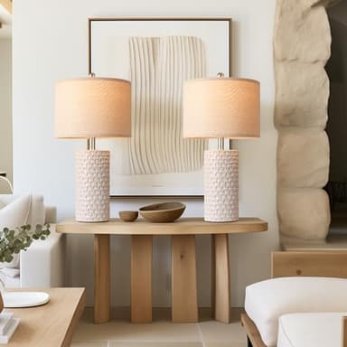 PARTPHONER 23" Modern Ceramic Table Lamp Set of 2, Table Lamps for Living Room, Rustic Farmhouse Bedside Lamps Nightstand lamp for Bedroom, White Desk Lamp for End Table Home Decor Beige - Image 7