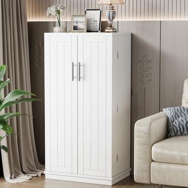 Shintenchi Kitchen Pantry Cabinet,5 - Layer Storage Cupboard with Adjustable Shelves for Organizing and Storing Food Items,47'' Versatile Buffet Sideboard for Kitchen, Bathroom and Laundry,White - Image 4