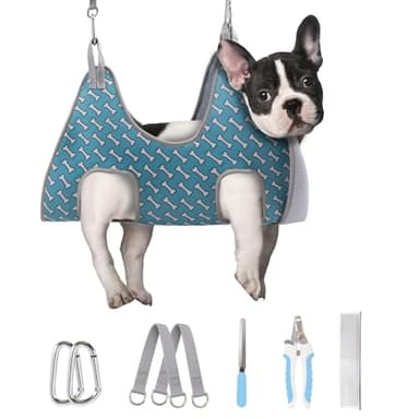 Supet Dog Grooming Hammock Harness for Dogs Cats, Relaxation Pet Nail Clipper Hammock, Restraint Dog & Small Animal Leashes Sling for Groomingk for Nail Trimming (Coral Blue, S) - Image 1