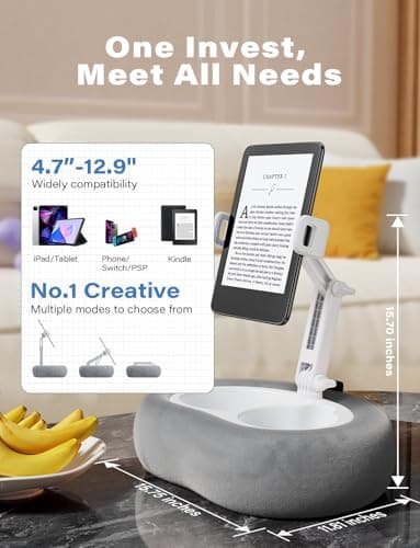 TAZENI Tablet Kindle Pillow Stand Holder with 2 Trays Fit 4''-13'' Phone/Tablet/Kindle iPad Holder Stand for Bed with Soft Plus Fabric Reading Accessories Gift for Reading, Gray - Image 7