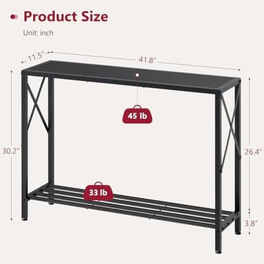 Tajsoon Console Table, 2-Tier Entryway Table, 41.8”L Narrow Sofa Tables with Shelves, Behind The Couch, for Entrance, Hallway, Living Room, Foyer, Corridor, Office, Black - Image 3