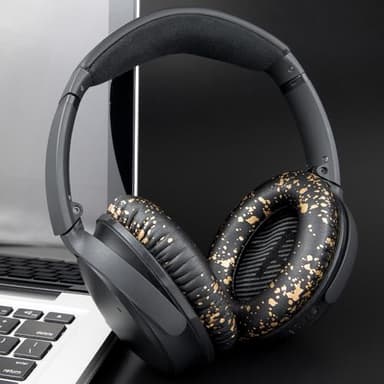 SoloWIT Replacement Earpads Cushions for Bose QuietComfort 35 (QC35) & Quiet Comfort 35 II (QC35 ii) Headphones, Ear Pads with Softer Leather, Noise Isolation Foam, Added Thickness (Black Gold) - Image 2