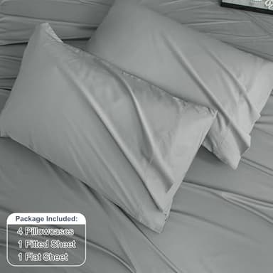 David's Home 6PCS Cooling Sheets Set Queen Size, 100% Rayon Derived from Bamboo, 16" Deep Pocket 2.5cm Wider Elastic, Luxury Silky Breathable for Hot Sleeper,Breathable Smooth Soft, Grey - Image 5