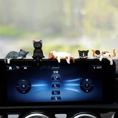 Cat Car Interior Accessories Dashboard Decorations, Set of 5 Cute Car Dash Decor Rearview Mirror Ornament for Women Girl - Image 1