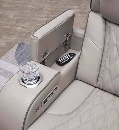 Signature Design by Ashley Boyington Contemporary Leather Match Power Reclining Sofa with USB Charging Ports, LED Lights and Adjustable Headrest, Light Gray - Image 19