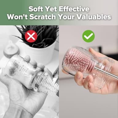 haakaa Cleaning Brush Silicone Bottle Brush Double-Ended Soft Silicone Bristles for Breast Pumps, Breast Milk Collectors, Baby Bottles, Teats, Breastmilk Storage Bags, Pink -1pk - Image 5