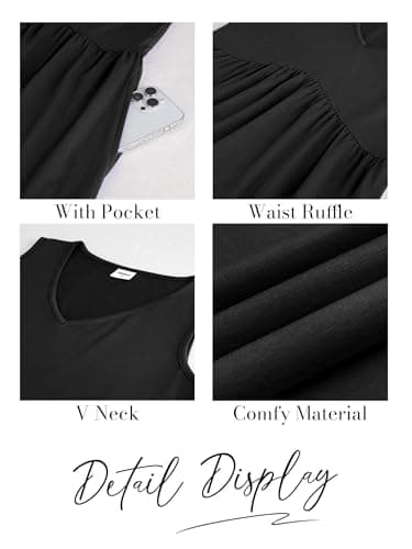 XIEERDUO Summer Dresses for Women 2025 V Neck Casual Dresses with Pockets Cute Wedding Guest Dress Flowy Beach Fashion Black XL - Image 5