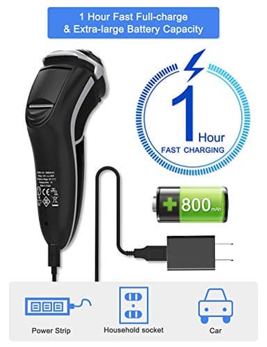 Men's Electric Shaver - MAX-T Corded and Cordless Rechargeable 3D Rotary Shaver Razor for Men with Pop-up Sideburn Trimmer Wet and Dry, IPX7 Waterproof, Plug & Play - Image 6